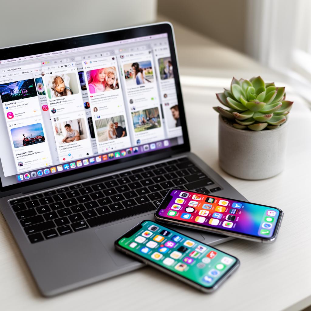 Four smartphones displaying the same property listing across different social media platforms